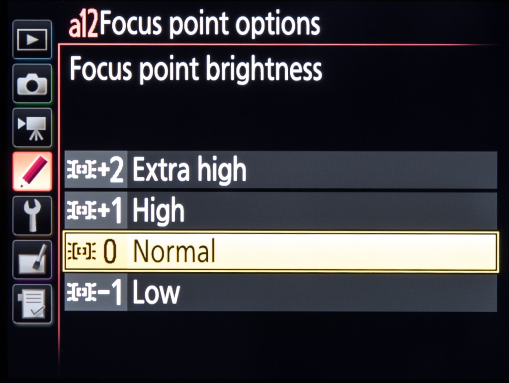 Nikon D5 Focus Point Brightness