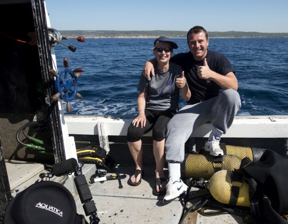 Louise Murray and dive buddy Antonio