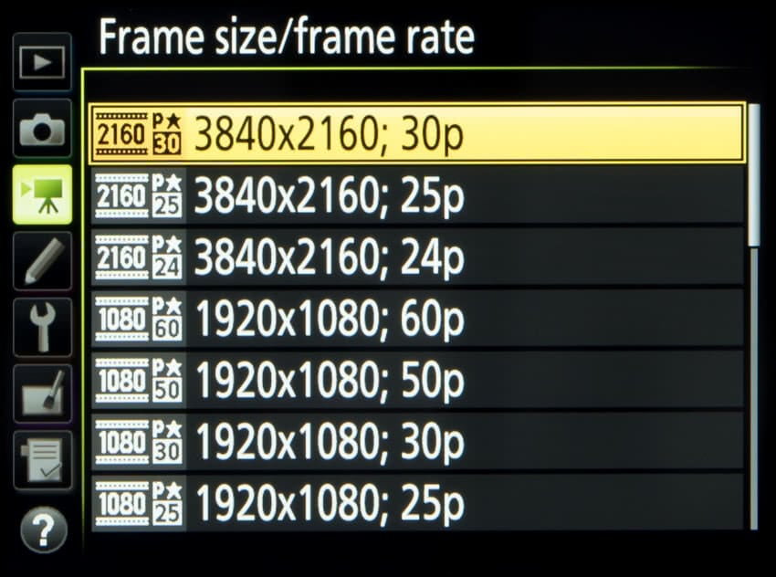  Nikon D5 Video Options